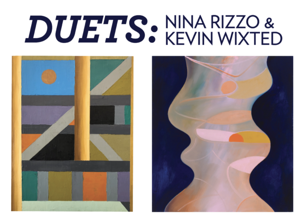Two colorful abstract paintings side by side