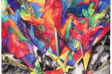 sara steele; out of ashes; 2006; watercolor and golf leaf